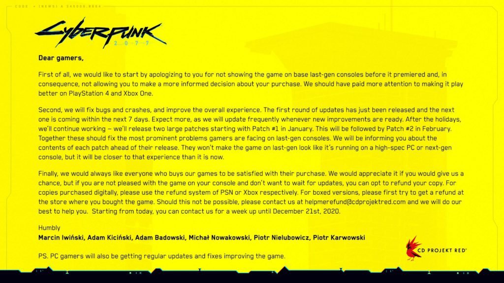 Cyberpunk 2077 launch issues